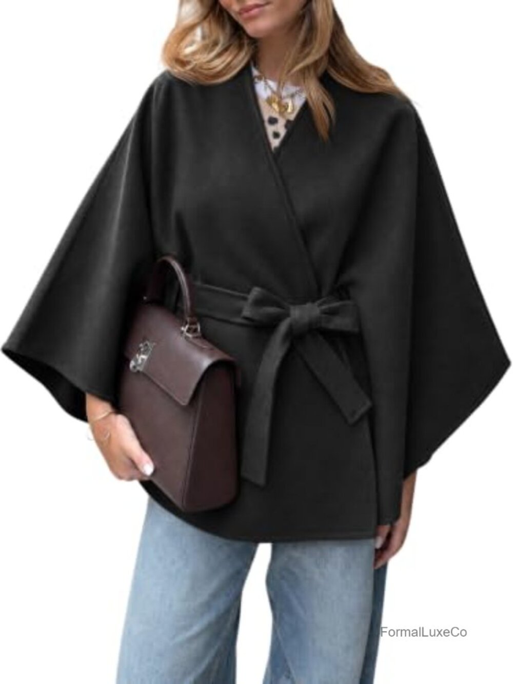 Tankaneo Womens Batwing Sleeve Oversized Poncho Pea Coat Cape